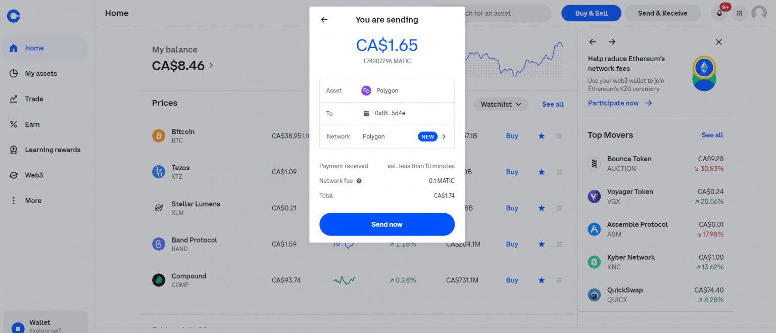 can you send crypto from coinbase wallet to metamask